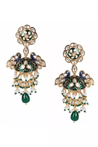 Green & blue kundan dangler earrings