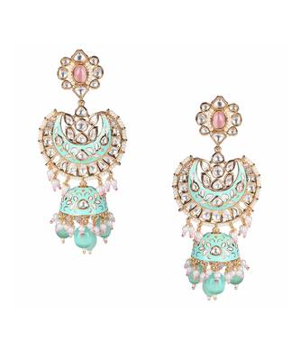 Mint & pink kundan dangler earrings 3