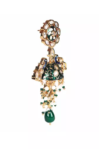 Green & blue kundan dangler earrings