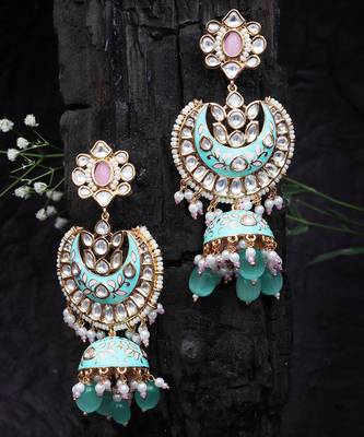 Mint & pink kundan dangler earrings 4