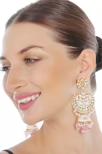 White kundan dangler earrings