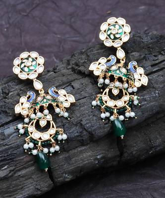 Green & blue kundan dangler earrings 5