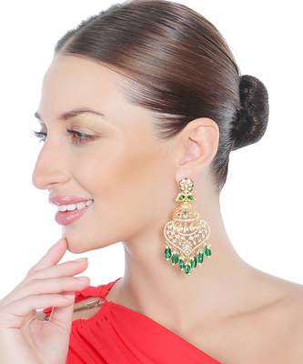 Green kundan and polki dangler earrings 1