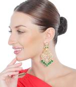 Green kundan and polki dangler earrings