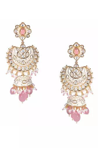 White kundan dangler earrings