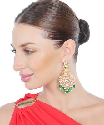 Green kundan and polki dangler earrings 2