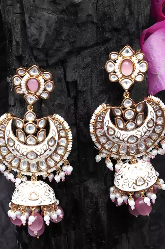 White kundan dangler earrings