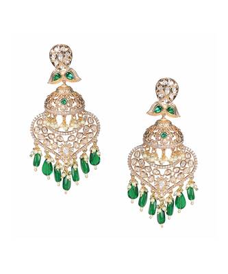 Green kundan and polki dangler earrings 3