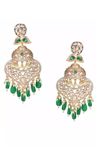 Green kundan and polki dangler earrings