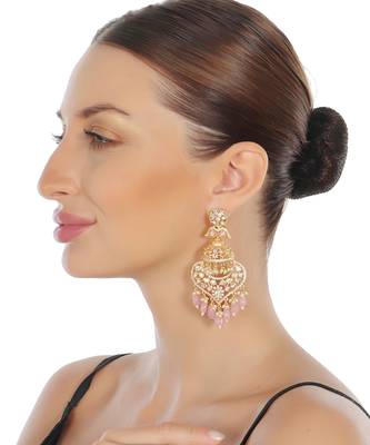 Pink kundan dangler earrings 1