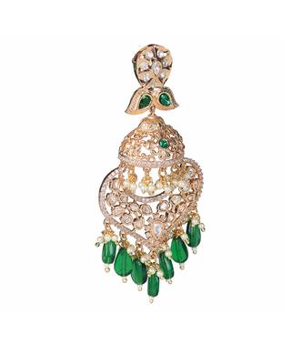 Green kundan and polki dangler earrings 4
