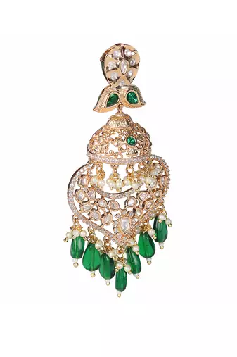 Green kundan and polki dangler earrings