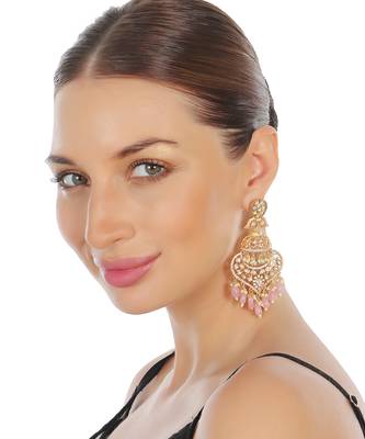 Pink kundan dangler earrings 2