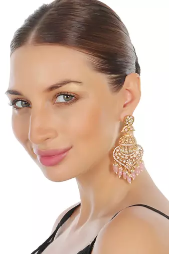 Pink kundan dangler earrings