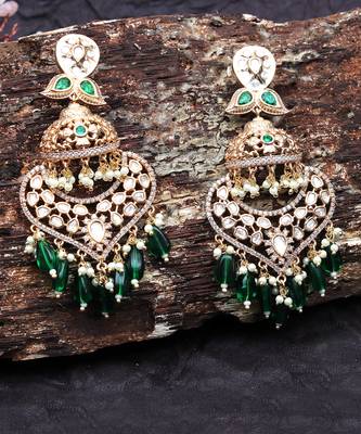 Green kundan and polki dangler earrings 5