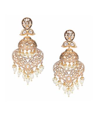 White kundan and polki dangler earrings 2