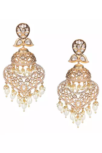 White kundan and polki dangler earrings