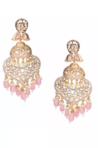 Pink kundan dangler earrings