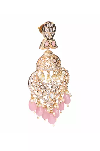 Pink kundan dangler earrings