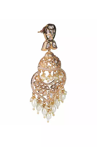 White kundan and polki dangler earrings