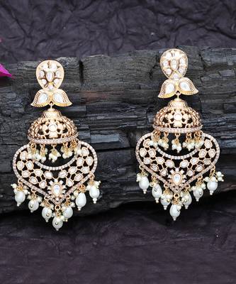White kundan and polki dangler earrings 4