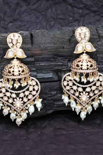 White kundan and polki dangler earrings