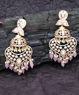 Pink kundan dangler earrings 5