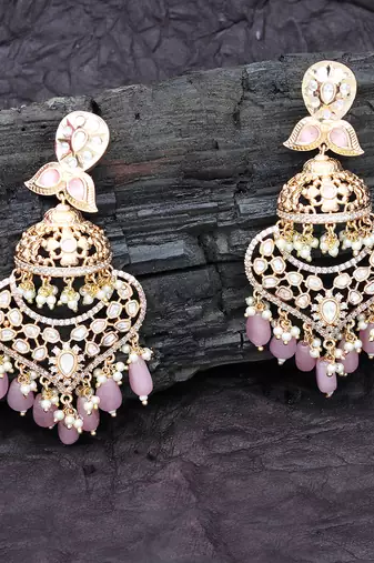 Pink kundan dangler earrings