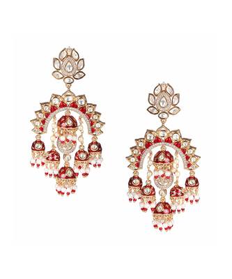 Red kundan chaandbaali earrings 3