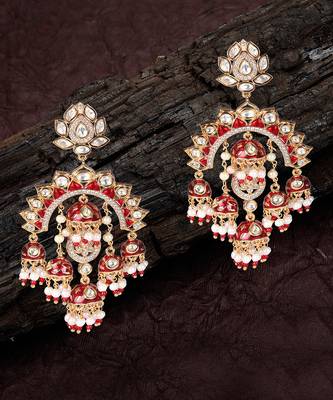 Red kundan chaandbaali earrings 5