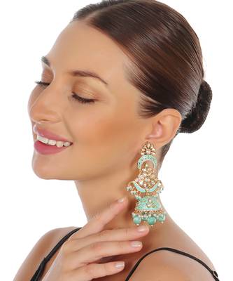 Mint meenakari kundan dangler earrings 1
