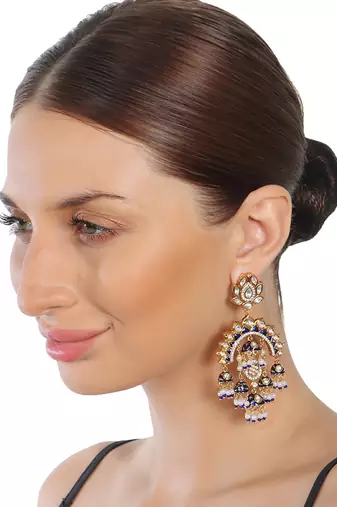 Blue kundan chaandbaali earrings