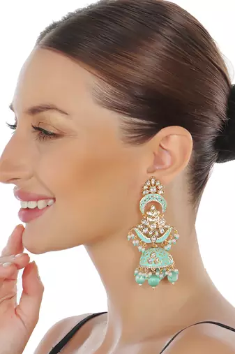 Mint meenakari kundan dangler earrings