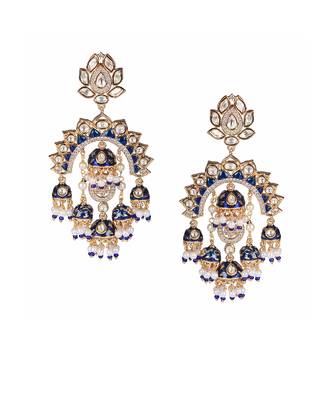Blue kundan chaandbaali earrings 3