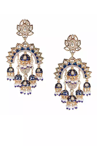 Blue kundan chaandbaali earrings