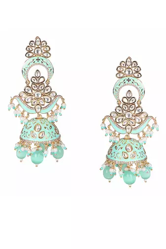 Mint meenakari kundan dangler earrings