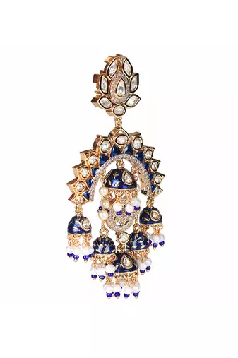 Blue kundan chaandbaali earrings