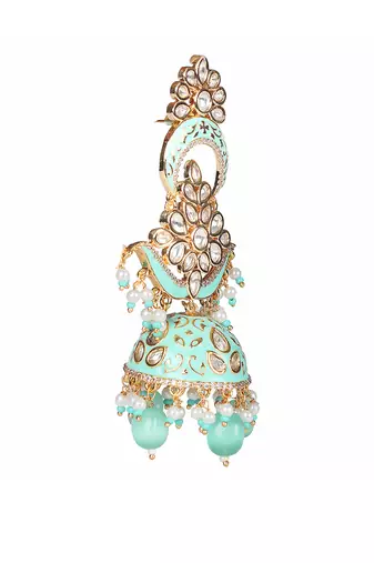 Mint meenakari kundan dangler earrings