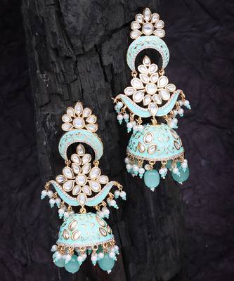 Mint meenakari kundan dangler earrings 5