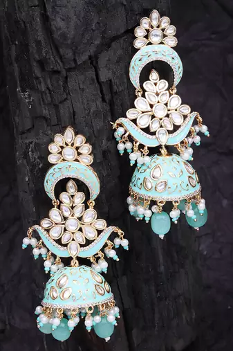 Mint meenakari kundan dangler earrings