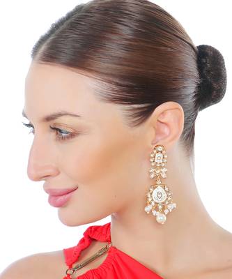White meenakari kundan dangler earrings 2