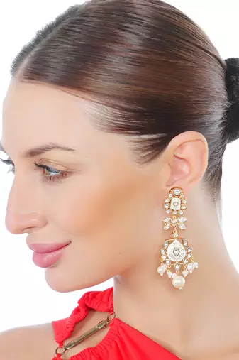 White meenakari kundan dangler earrings