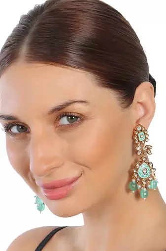 Turquoise meenakari kundan dangler earrings