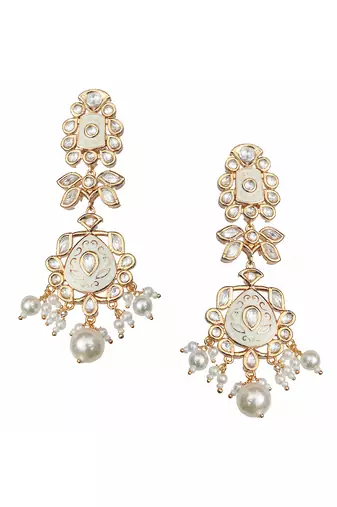 White meenakari kundan dangler earrings