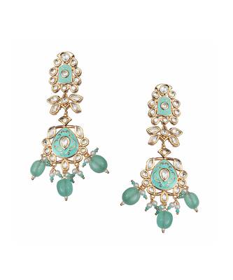 Turquoise meenakari kundan dangler earrings 3