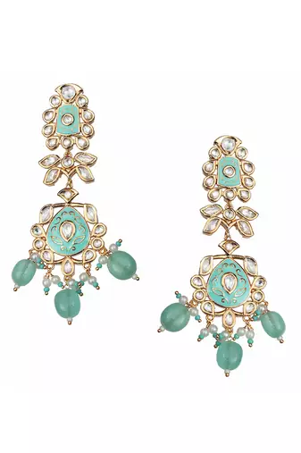 Turquoise meenakari kundan dangler earrings