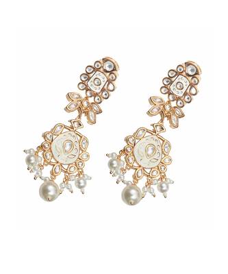 White meenakari kundan dangler earrings 4