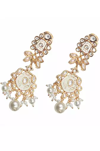 White meenakari kundan dangler earrings