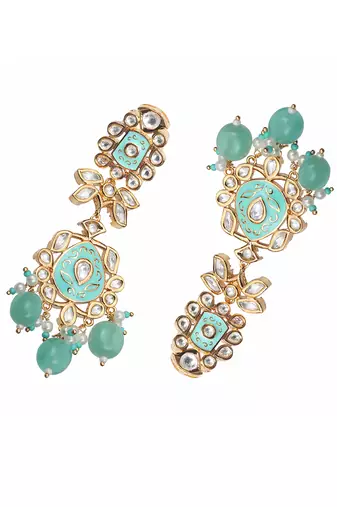 Turquoise meenakari kundan dangler earrings