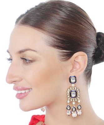 Dark blue kundan dangler earrings 1